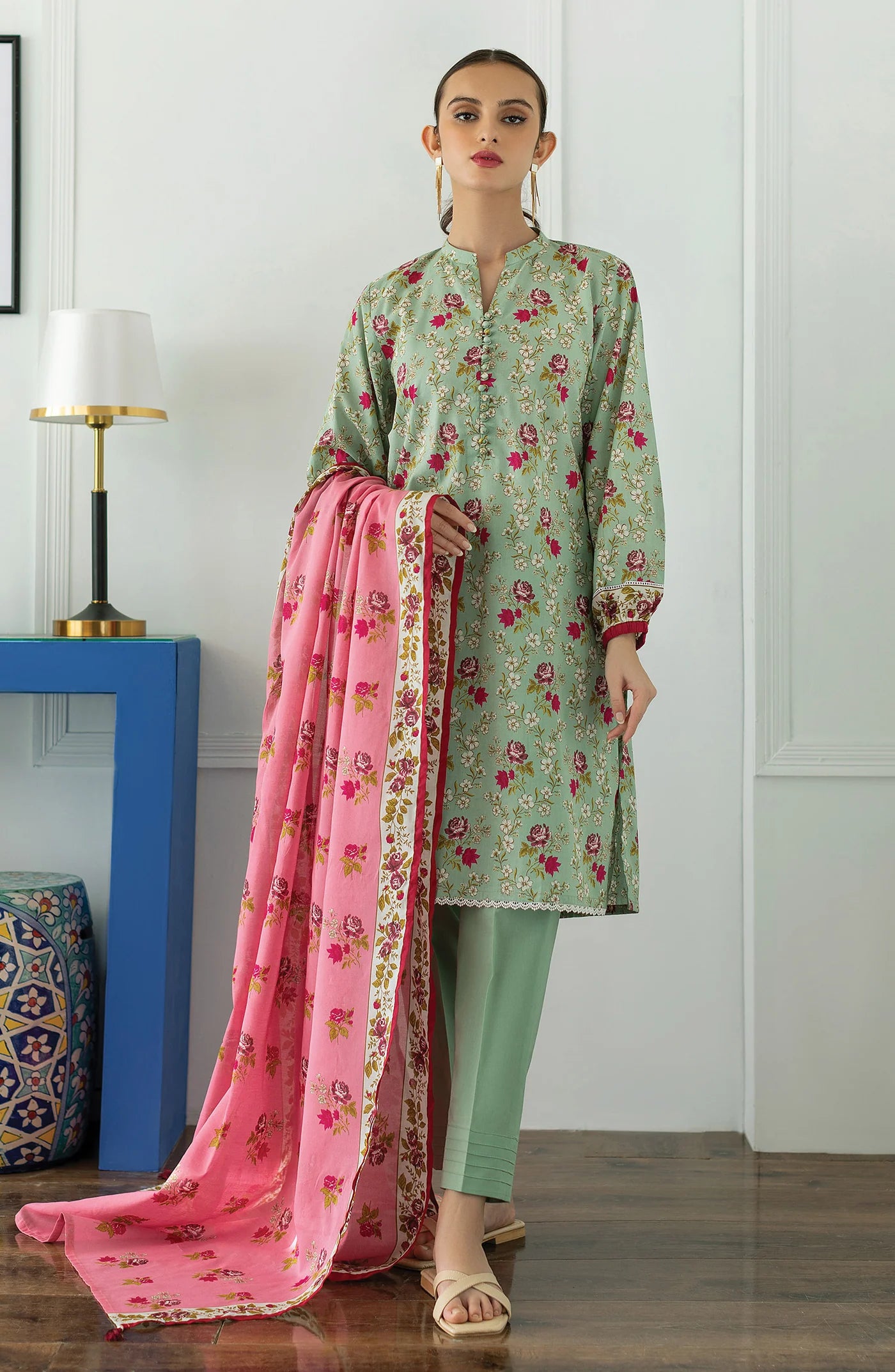 Orient 3 Piece Printed Lawn Shirt , Lawn Pant and Lawn Dupatta - 23022
