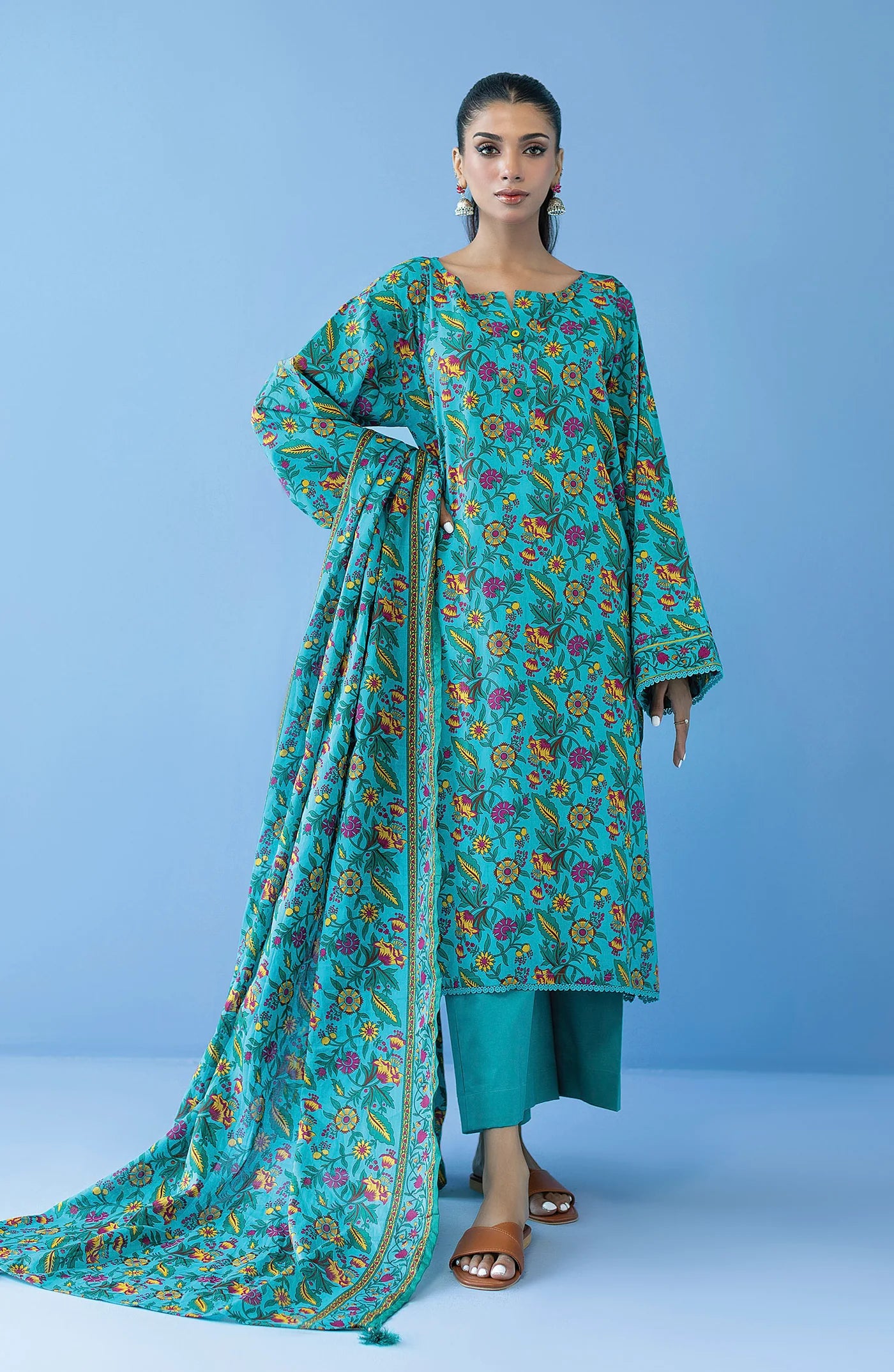 Orient 3 Piece Printed Lawn Shirt , Lawn Pant and Lawn Dupatta - 23288