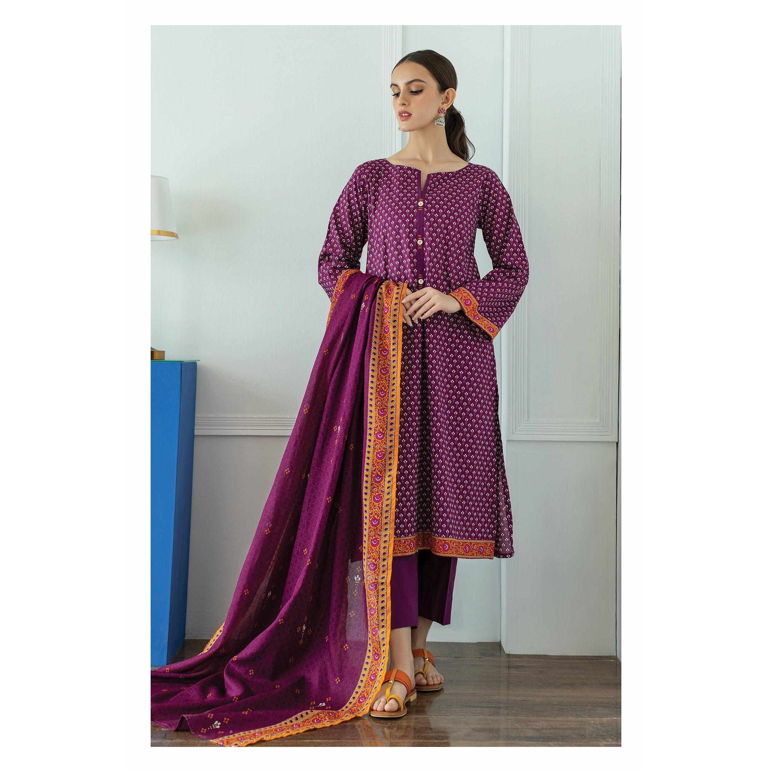 Orient 3 Piece Printed Lawn Shirt , Lawn Pant and Lawn Dupatta - 23259