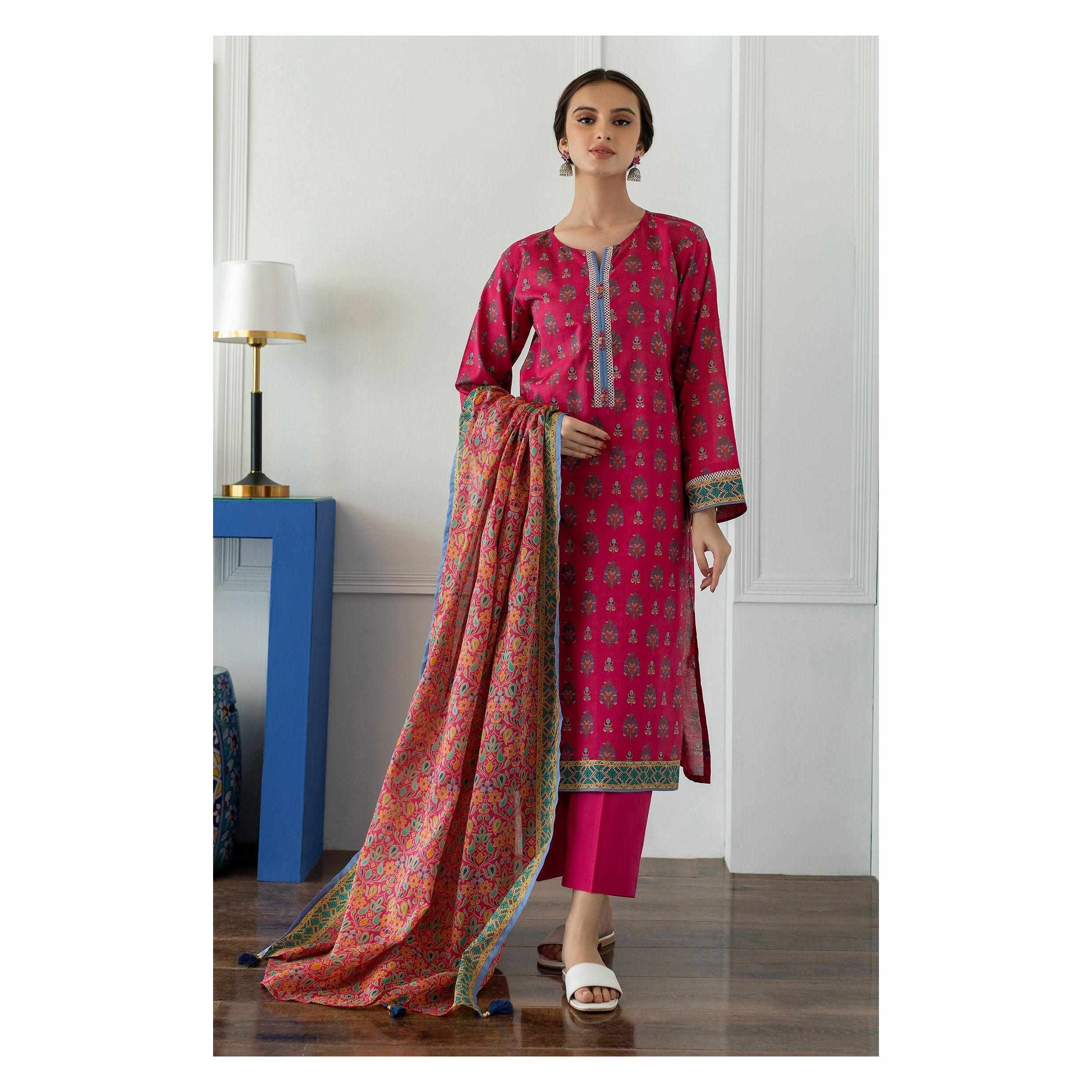 Orient 3 Piece Printed Lawn Shirt , Lawn Pant and Lawn Dupatta - 23001